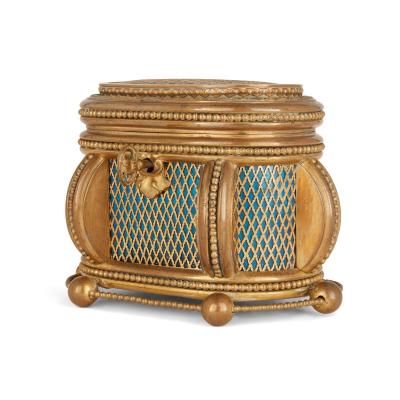 19th century blue guilloch enamel and gilt metal casket