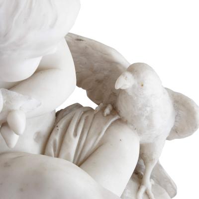 19th century marble sculpture of a putto and bird signed Pigal