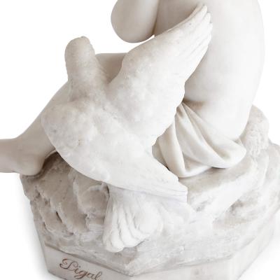 19th century marble sculpture of a putto and bird signed Pigal