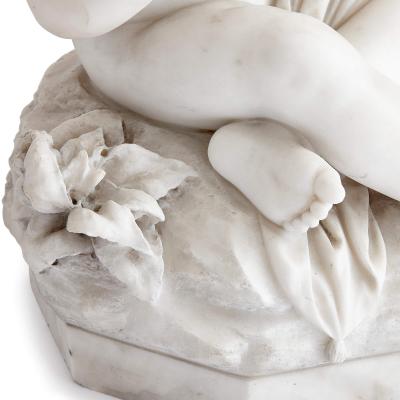19th century marble sculpture of a putto and bird signed Pigal