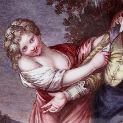 19th century theatre themed Limoges enamel painting