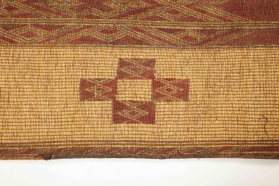 19th early 20th C Tuareg Leather Reed Hand Woven Carpet Sahara Desert