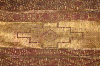 19th early 20th C Tuareg Leather Reed Hand Woven Carpet Sahara Desert