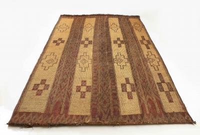 19th early 20th C Tuareg Leather Reed Hand Woven Carpet Sahara Desert