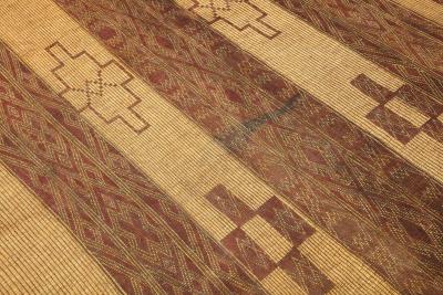 19th early 20th C Tuareg Leather Reed Hand Woven Carpet Sahara Desert