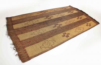 19th early 20th C Tuareg Leather Reed Hand Woven Carpet Sahara Desert