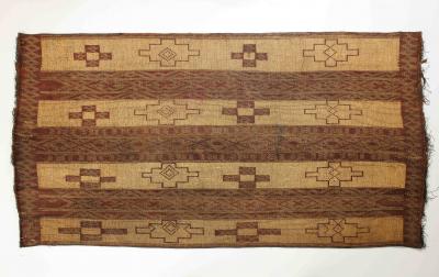 19th early 20th C Tuareg Leather Reed Hand Woven Carpet Sahara Desert