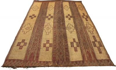 19th early 20th C Tuareg Leather Reed Hand Woven Carpet Sahara Desert