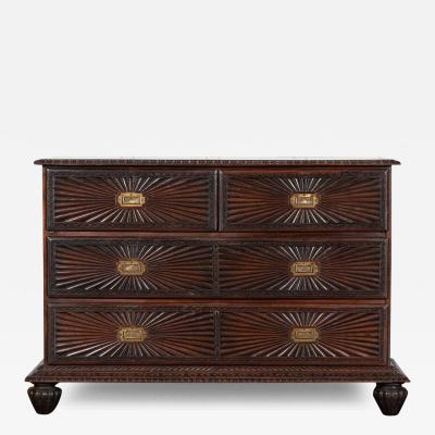 19thC Colonial Carved Campaign Teak Chest Credenza