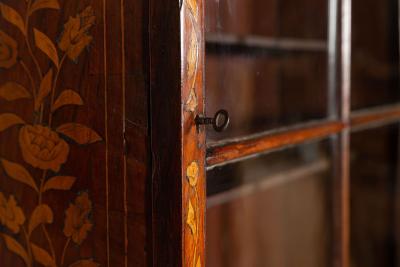 19thC Dutch Mahogany Marquetry Inlaid Display Cabinet