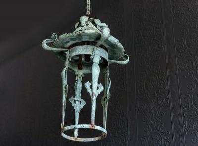 19thC English Art Nouveau Verdigris Lantern