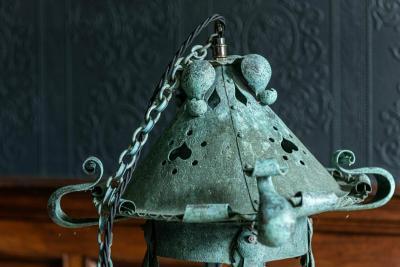 19thC English Art Nouveau Verdigris Lantern