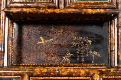 19thC English Bamboo Lacquered Glazed Cabinet