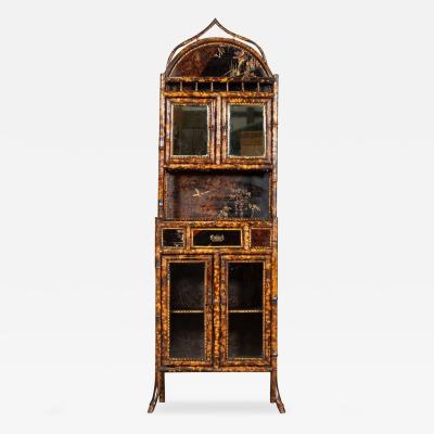 19thC English Bamboo Lacquered Glazed Cabinet