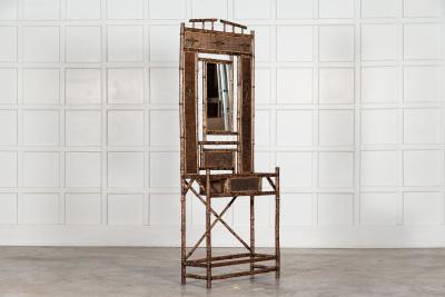 19thC English Bamboo Mirrored Hall Stand