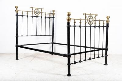 19thC English Brass Iron Double Brass Bed Frame