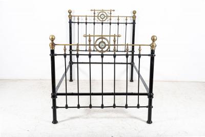 19thC English Brass Iron Double Brass Bed Frame