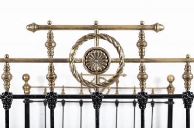 19thC English Brass Iron Double Brass Bed Frame