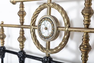 19thC English Brass Iron Double Brass Bed Frame