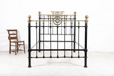 19thC English Brass Iron Double Brass Bed Frame
