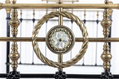 19thC English Brass Iron Double Brass Bed Frame