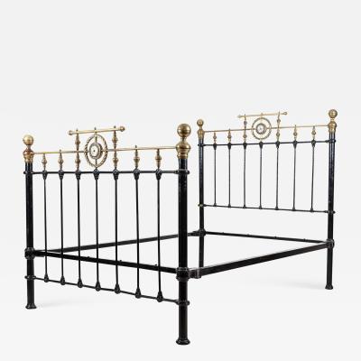19thC English Brass Iron Double Brass Bed Frame