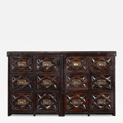 19thC English Carved Oak Apothecary Drawers
