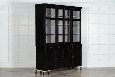 19thC English Ebonised Pine Breakfront Housekeepers Cabinet