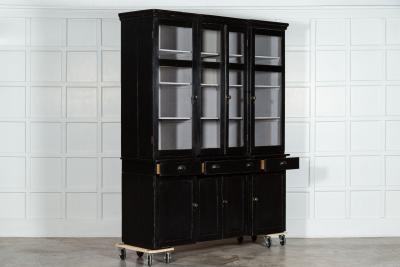 19thC English Ebonised Pine Breakfront Housekeepers Cabinet