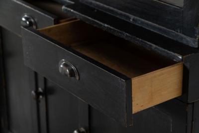 19thC English Ebonised Pine Breakfront Housekeepers Cabinet