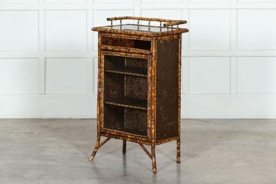 19thC English Glazed Bamboo Bookcase Cabinet