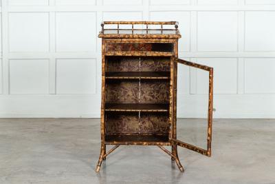 19thC English Glazed Bamboo Bookcase Cabinet