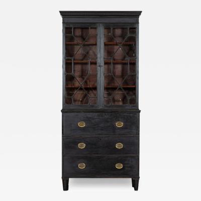 19thC English Glazed Mahogany Ebonised Bookcase Secretaire