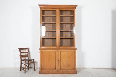 19thC English Glazed Oak Bookcase Cabinet