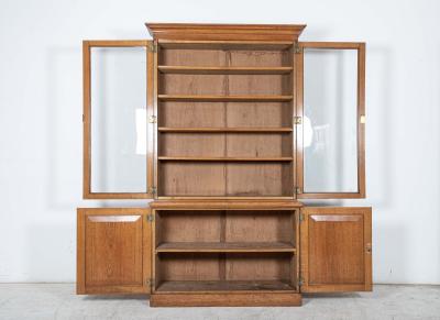 19thC English Glazed Oak Bookcase Cabinet