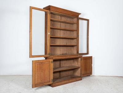 19thC English Glazed Oak Bookcase Cabinet