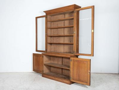 19thC English Glazed Oak Bookcase Cabinet