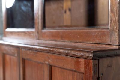19thC English Glazed Pine Bookcase Vitrine Cabinet