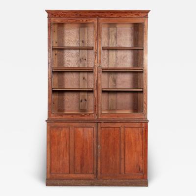 19thC English Glazed Pine Bookcase Vitrine Cabinet