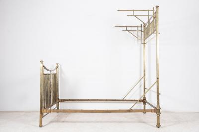 19thC English Half Tester Double Brass Bed Frame