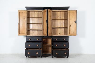 19thC English Inverted Ebonised Breakfront Housekeepers Cupboard