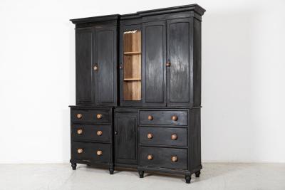 19thC English Inverted Ebonised Breakfront Housekeepers Cupboard