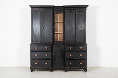 19thC English Inverted Ebonised Breakfront Housekeepers Cupboard