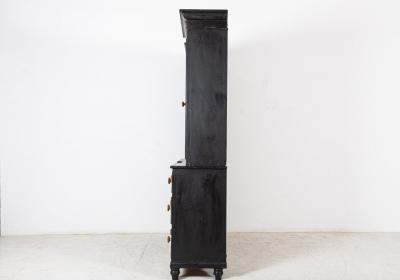 19thC English Inverted Ebonised Breakfront Housekeepers Cupboard