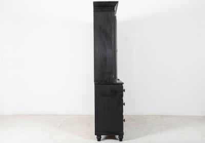 19thC English Inverted Ebonised Breakfront Housekeepers Cupboard