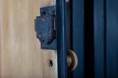 19thC English Inverted Ebonised Breakfront Housekeepers Cupboard