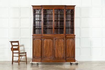 19thC English Mahogany Arched Glazed Bookcase Cabinet