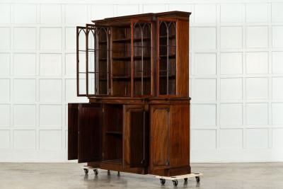 19thC English Mahogany Arched Glazed Bookcase Cabinet