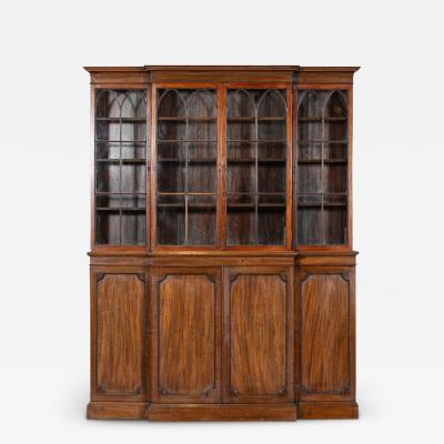 19thC English Mahogany Arched Glazed Bookcase Cabinet