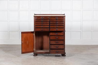 19thC English Mahogany Marble Top Collectors Cabinet